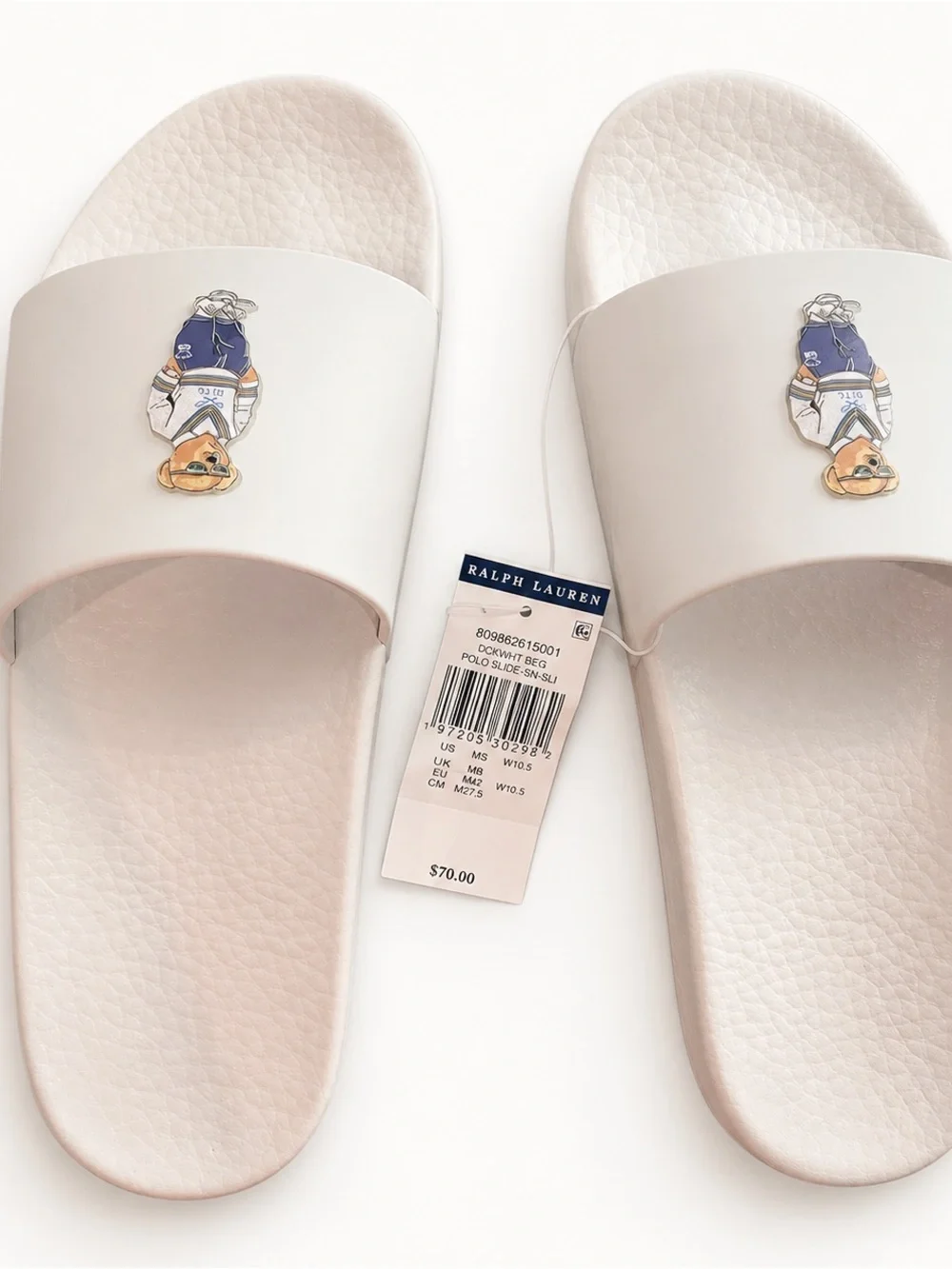 Ralph Lauren Polo Bear White Slide Sandals NWT